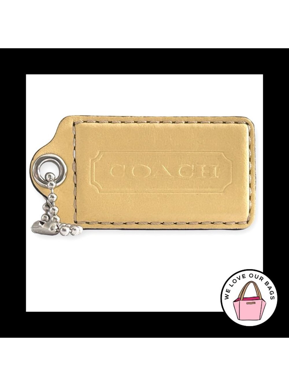 COACH HANG TAG 3" Yellow Smooth Leather Bag Charm Keychain Fob Nickel X-Large